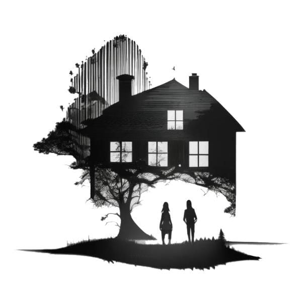 House, tree and two persons