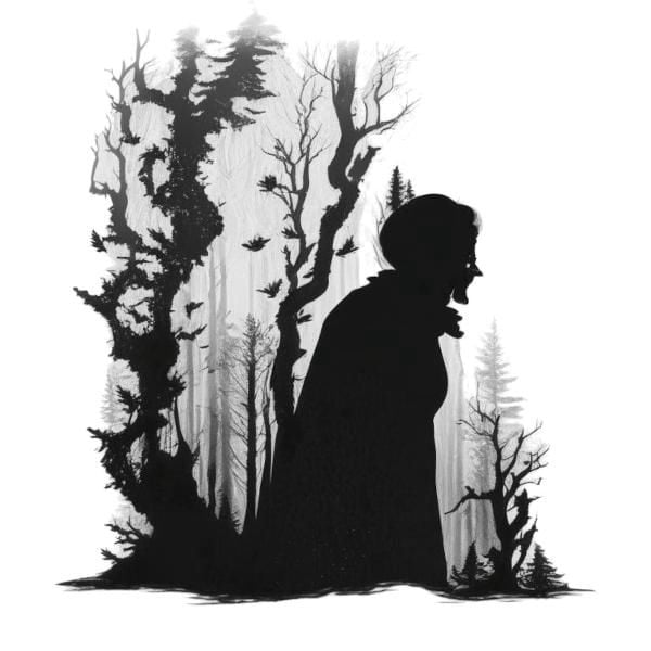 An old lady in the forest