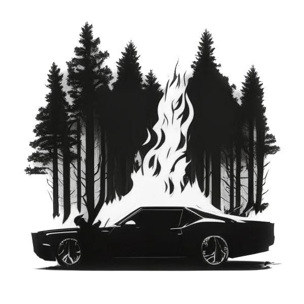 The burning car (picture from the Novel by Slava Manzhin)